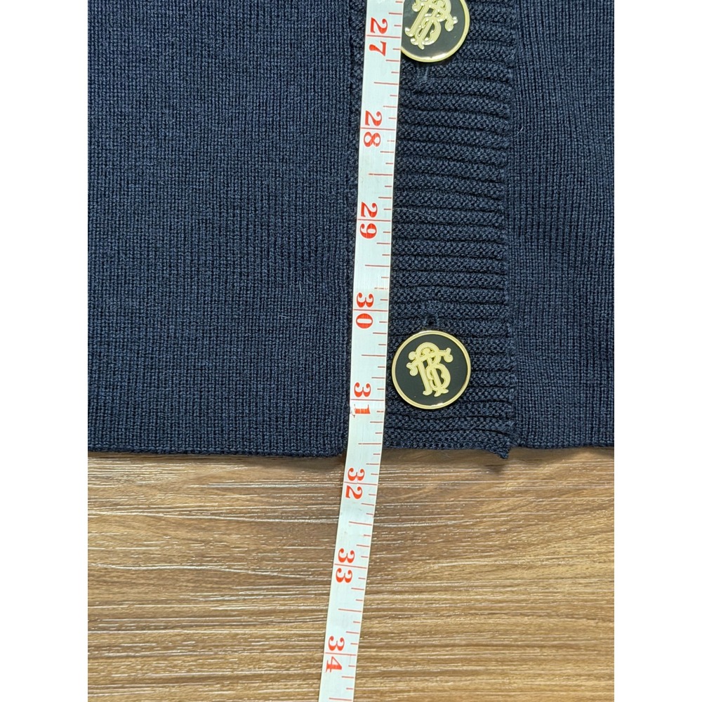 Tory Burch Marcia Navy Wool Ribbed Longline Cardigan Sweater Gold Buttons Sz M - Picture 6 of 9
